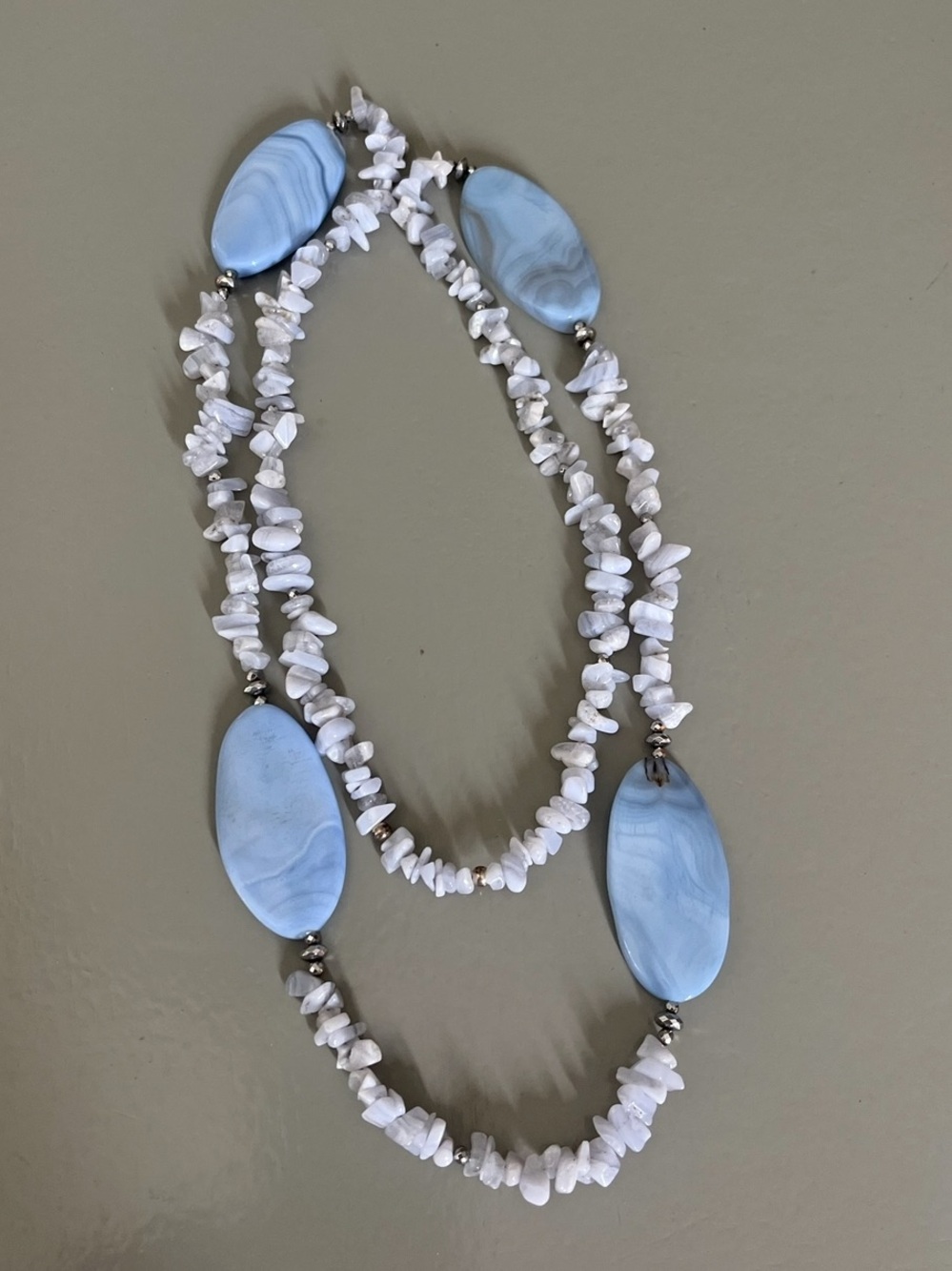Natural Light Blue Agate and Chalcedony Statement Necklace